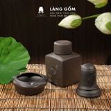  Bộ Ấm Chén Đất Nung Bát Tràng Cao Cấp Kèm Đĩa Cánh Sen Màu Đen - Bộ Ấm Trà Gốm Mộc Sang Trọng Làm Quà Tặng - Làng Gốm 