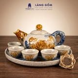  Bộ Ấm Chén Trà Thờ Cúng Men Rạn Đắp Nổi Hoa Sen Cá Chép, Bộ Ấm Chén Thờ Cúng Kèm Khay Tròn - Gốm Sứ Bát Tràng - Làng Gốm 