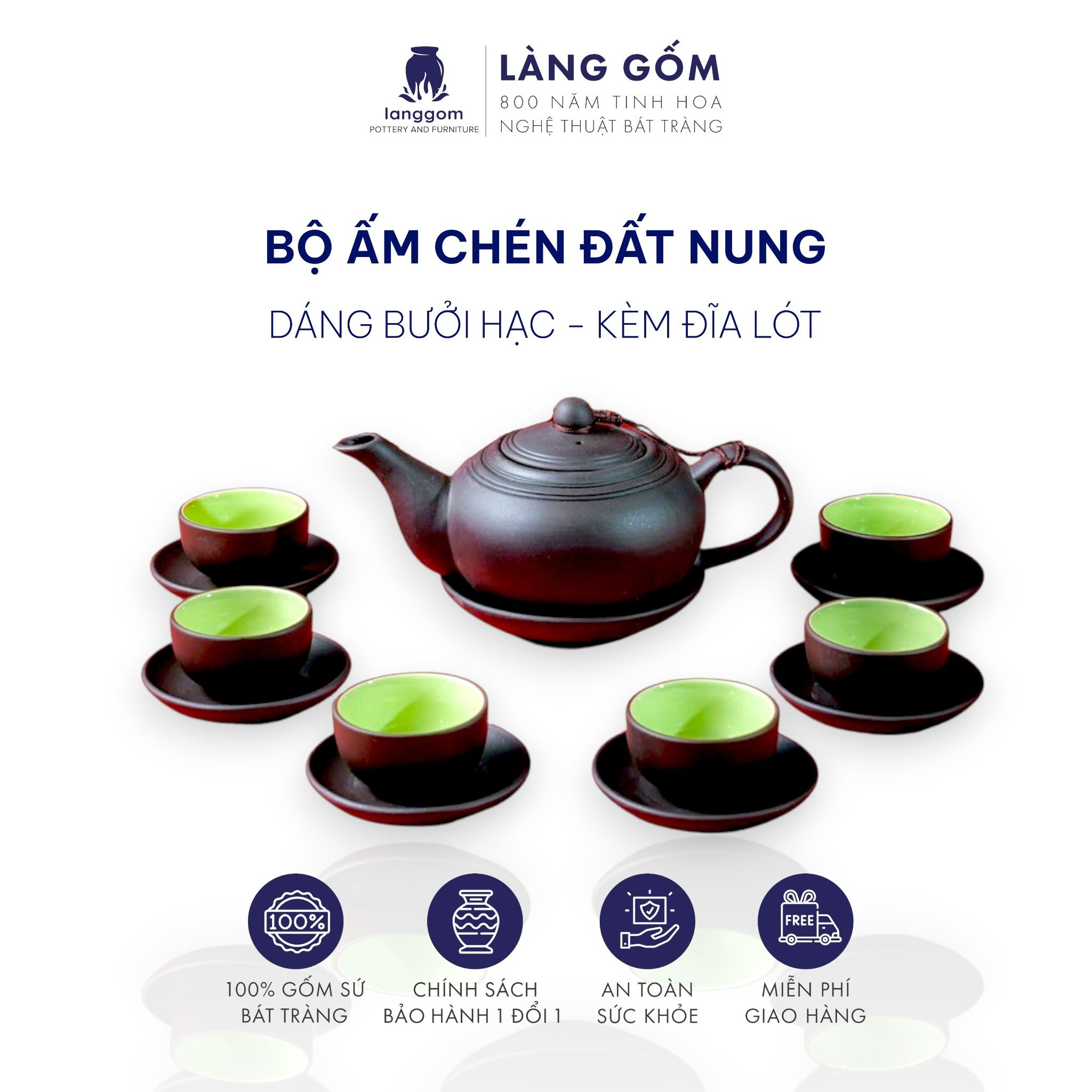  Bộ ấm chén đất nung kèm khay hoặc đĩa lót 