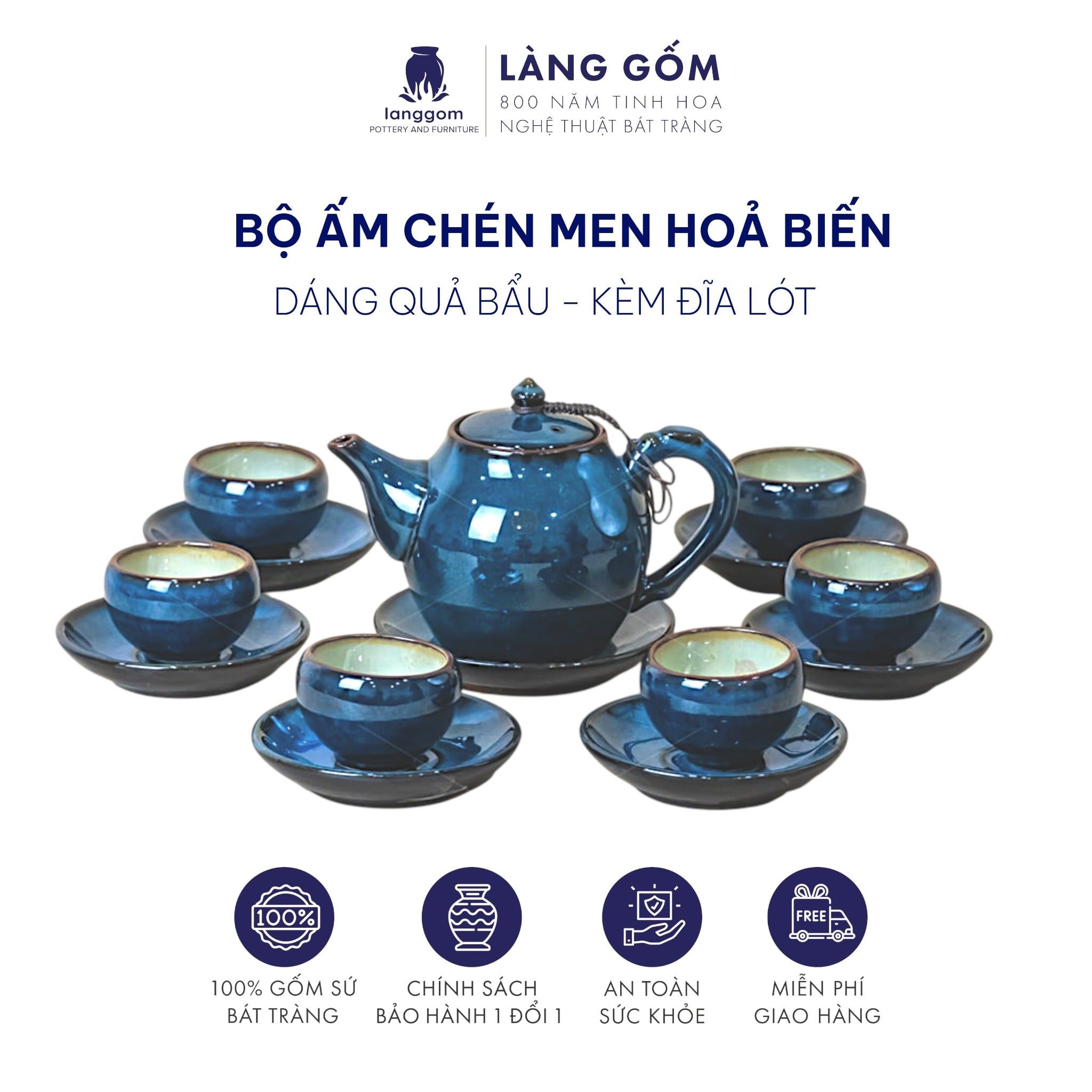  Bộ ấm chén men hỏa biến dáng quả bầu 