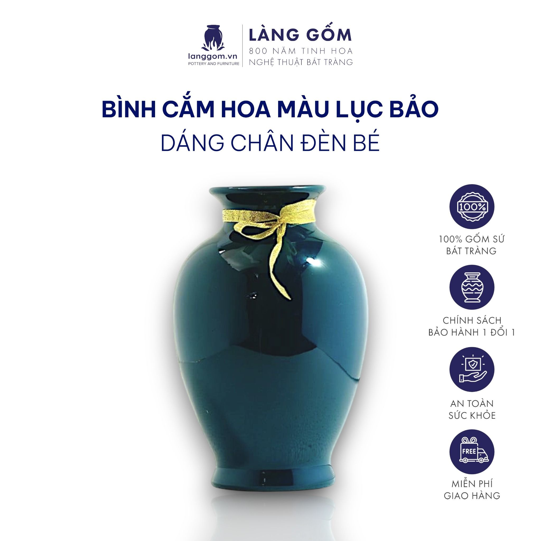  Bình hoa men ngọc lục bảo dáng chân đèn bé 