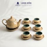  Bộ Ấm Chén Men Hỏa Biến Nham Thạch Vàng Bát Tràng Cao Cấp 