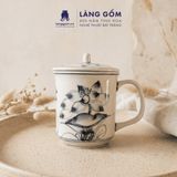  Cốc Sứ Uống Trà Có Nắp Cao Cấp Họa Tiết Vẽ Tay Thủ Công 