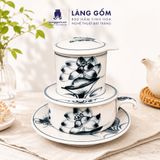  Phin Pha Cà Phê Gốm Sứ Bát Tràng Vẽ Tay Thủ Công - Họa Tiết Sen Chuồn Cá - Quà Tặng Cao Cấp 