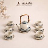  Bộ Ấm Trà Quai Mây Gốm Sứ Bát Tràng Họa Tiết Vẽ Tay Thủ Công 