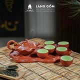  Bộ ấm chén đất nung Bát Tràng cao cấp kèm khay, nhiều dung tích - Bộ ấm trà gốm mộc làm quà tặng sang trọng 