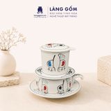  Phin Pha Cà Phê Gốm Sứ Bát Tràng Vẽ Tay Thủ Công - Họa Tiết Sen Chuồn Cá - Quà Tặng Cao Cấp 