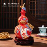  Bình Hồ Lô Tích Lộc Phong Thủy - Đắp Nổi Thuận Buồm, Tài Lộc Dát Vàng 18K - Quà Tặng Gốm Sứ Bát Tràng Cao Cấp 