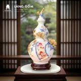  Bình Hồ Lô Tích Lộc Phong Thủy - Đắp Nổi Thuận Buồm, Tài Lộc Dát Vàng 18K - Quà Tặng Gốm Sứ Bát Tràng Cao Cấp 