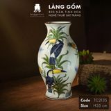  Bình hoa men màu họa tiết vẽ chim tu căng và hoa 