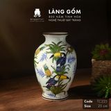  Bình hoa men màu họa tiết vẽ chim tu căng và hoa 