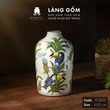  Bình hoa men màu họa tiết vẽ chim tu căng và hoa 