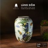  Bình hoa men màu họa tiết vẽ chim tu căng và hoa 