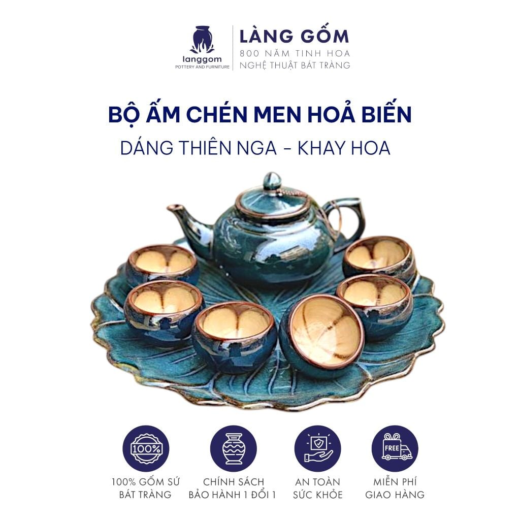  Bộ ấm chén men hỏa biến dáng thiên nga 