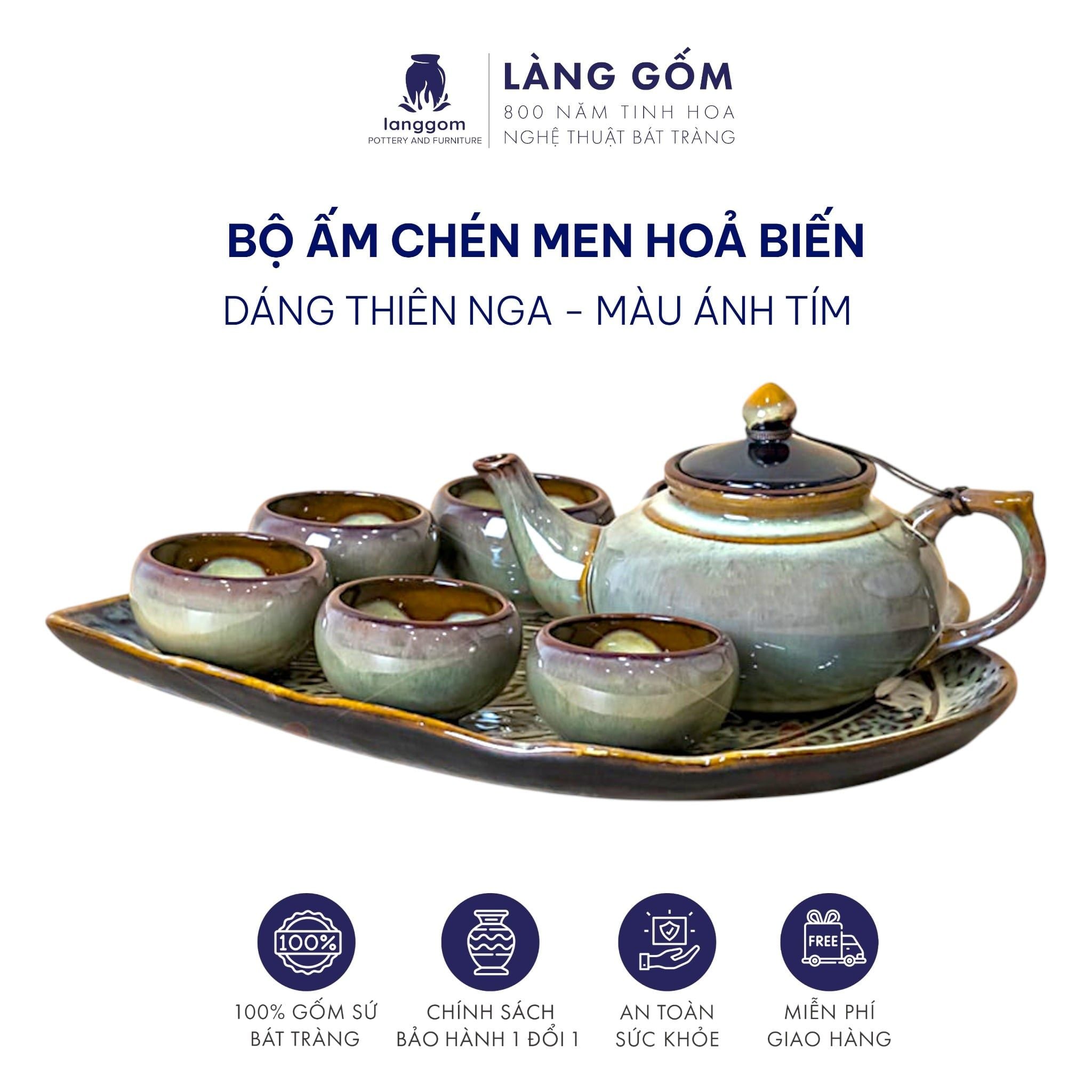  Bộ ấm chén men hỏa biến dáng thiên nga 
