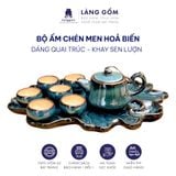  Bộ ấm chén men hỏa biến dáng quai trúc 