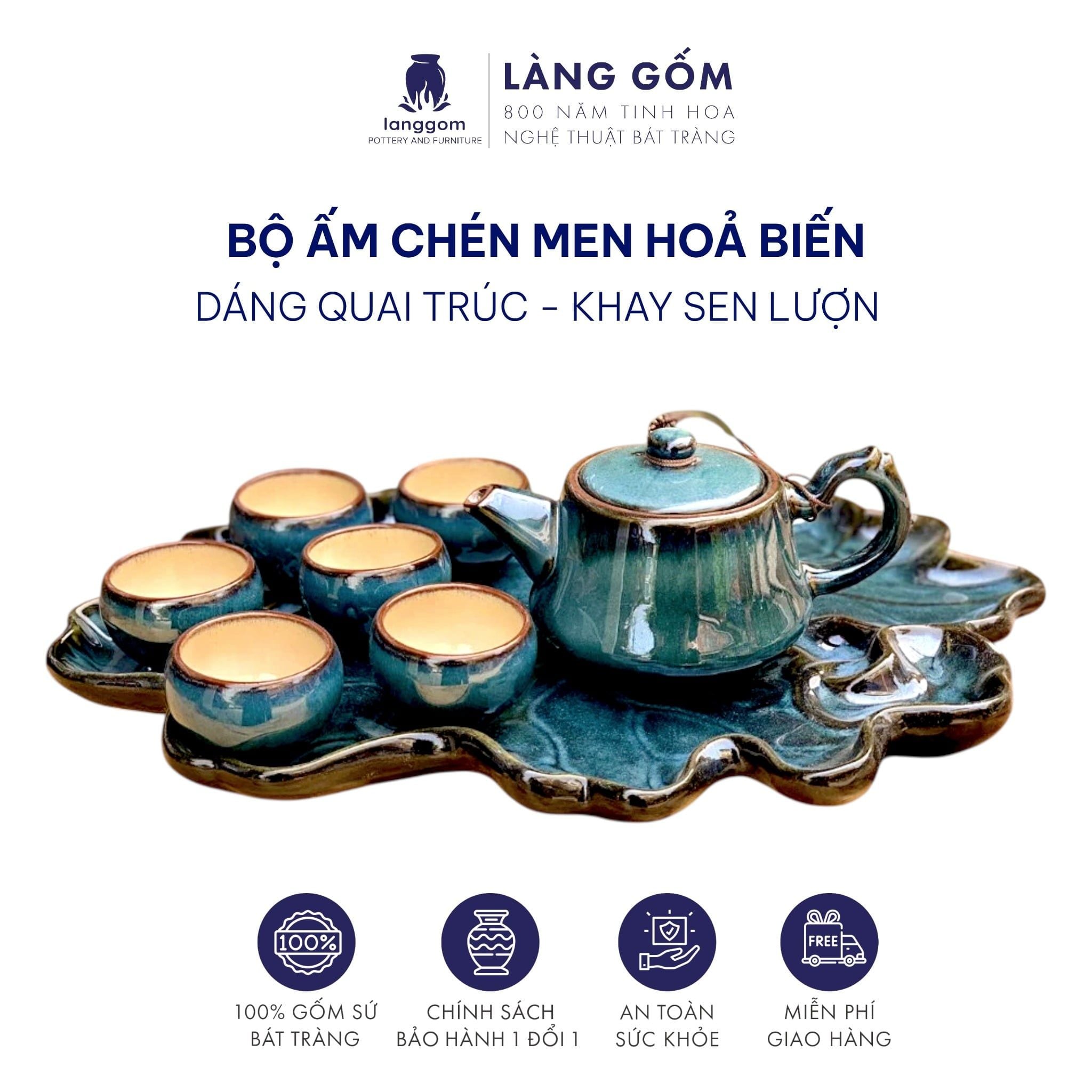  Bộ ấm chén men hỏa biến dáng quai trúc 