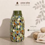  Lọ Hoa Mosaic Gốm Biên Hòa Khắc Nổi Men Xanh Đồng Trổ Cao 28cm 