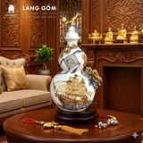  Bình Hồ Lô Tích Lộc Phong Thủy - Đắp Nổi Thuận Buồm, Tài Lộc Dát Vàng 18K - Quà Tặng Gốm Sứ Bát Tràng Cao Cấp 