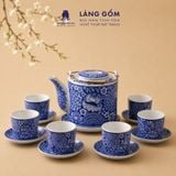  Bộ ấm tích Bát Tràng men lam bách hoa thủ công cao cấp, quà tặng bộ ấm chén sang trọng - Gốm sứ Bát Tràng - Làng Gốm 
