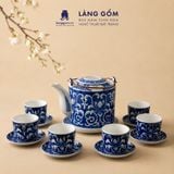  Bộ ấm tích Bát Tràng men lam bách hoa thủ công cao cấp, quà tặng bộ ấm chén sang trọng - Gốm sứ Bát Tràng - Làng Gốm 