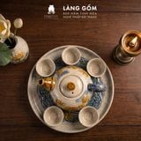  Bộ Ấm Chén Trà Thờ Cúng Men Rạn Đắp Nổi Hoa Sen Cá Chép, Bộ Ấm Chén Thờ Cúng Kèm Khay Tròn - Gốm Sứ Bát Tràng - Làng Gốm 