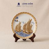  Đĩa Trang Trí Phong Thủy 05 Màu Men Ngũ Hành - Đắp Nổi Thuận Buồm Xuôi Gió Dát Vàng 18K - Quà Tặng Gốm Bát Tràng Cao Cấp 