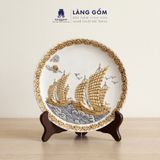  Đĩa Trang Trí Phong Thủy 05 Màu Men Ngũ Hành - Đắp Nổi Thuận Buồm Xuôi Gió Dát Vàng 18K - Quà Tặng Gốm Bát Tràng Cao Cấp 