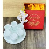  Bộ cốc gốm sứ - Ly sứ uống trà, uống nước kèm khay tròn - Bộ cốc đĩa vân đá nhiều màu cao cấp - Gốm sứ Bát Tràng 