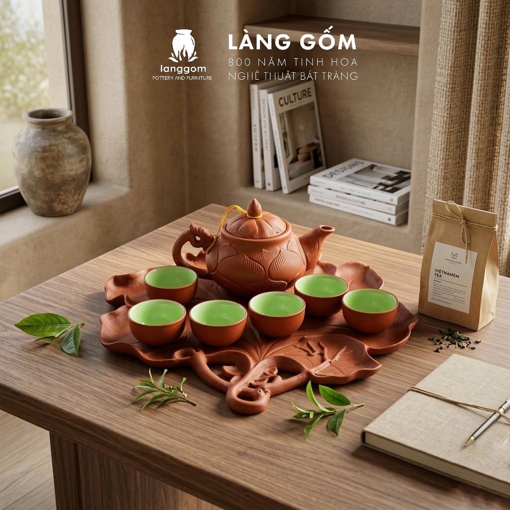  Bộ ấm chén đất nung Bát Tràng cao cấp kèm khay, nhiều dung tích - Bộ ấm trà gốm mộc làm quà tặng sang trọng 