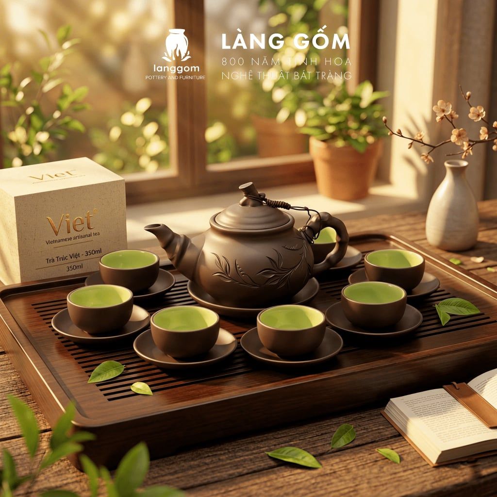  Bộ Ấm Trà Gốm Mộc Bát Tràng Sang Trọng - Quà Tặng Đất Nung Cao Cấp 