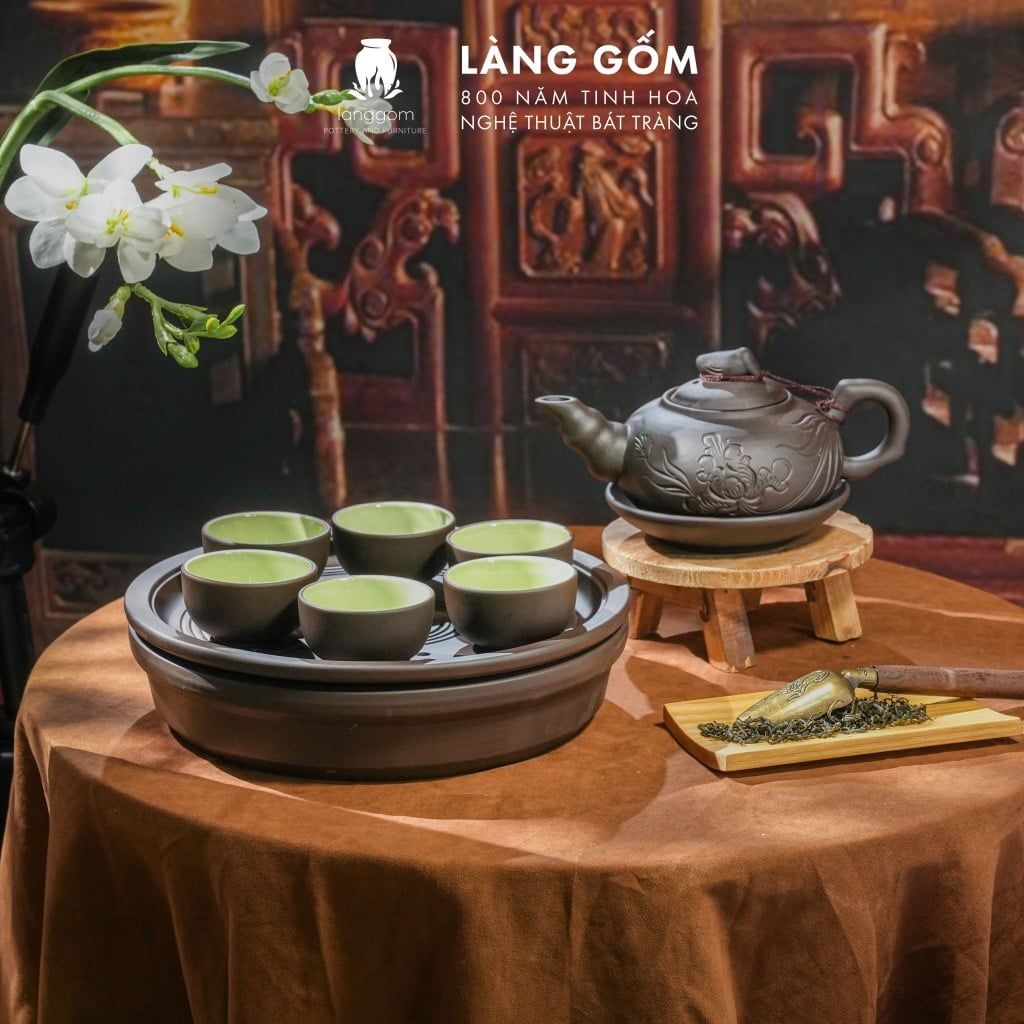  Bộ ấm chén đất nung Bát Tràng cao cấp kèm khay, nhiều dung tích - Bộ ấm trà gốm mộc làm quà tặng sang trọng 