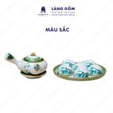  Bộ ấm chén dáng quai chuôi vẽ trúc xanh kèm khay tròn 