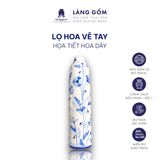  Lọ hoa vẽ tay men lam họa tiết hoa dây dáng trụ cao 