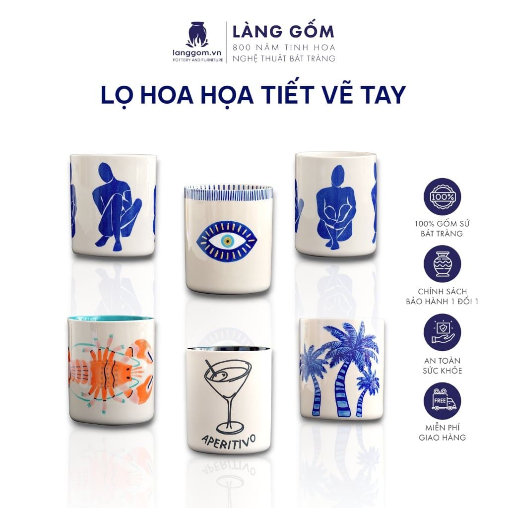  Lọ hoa men mát vẽ tay nhiều họa tiết 
