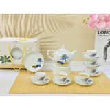  Bộ ấm chén dáng Bưởi lửa men trắng chỉ vàng vẽ sen xanh 