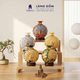  Bình Hút Lộc Đắp Nổi Vàng Kim Công Đào Đuôi Xòe - Bình Tụ Lộc Phong Thủy Quà Tặng Cao Cấp 
