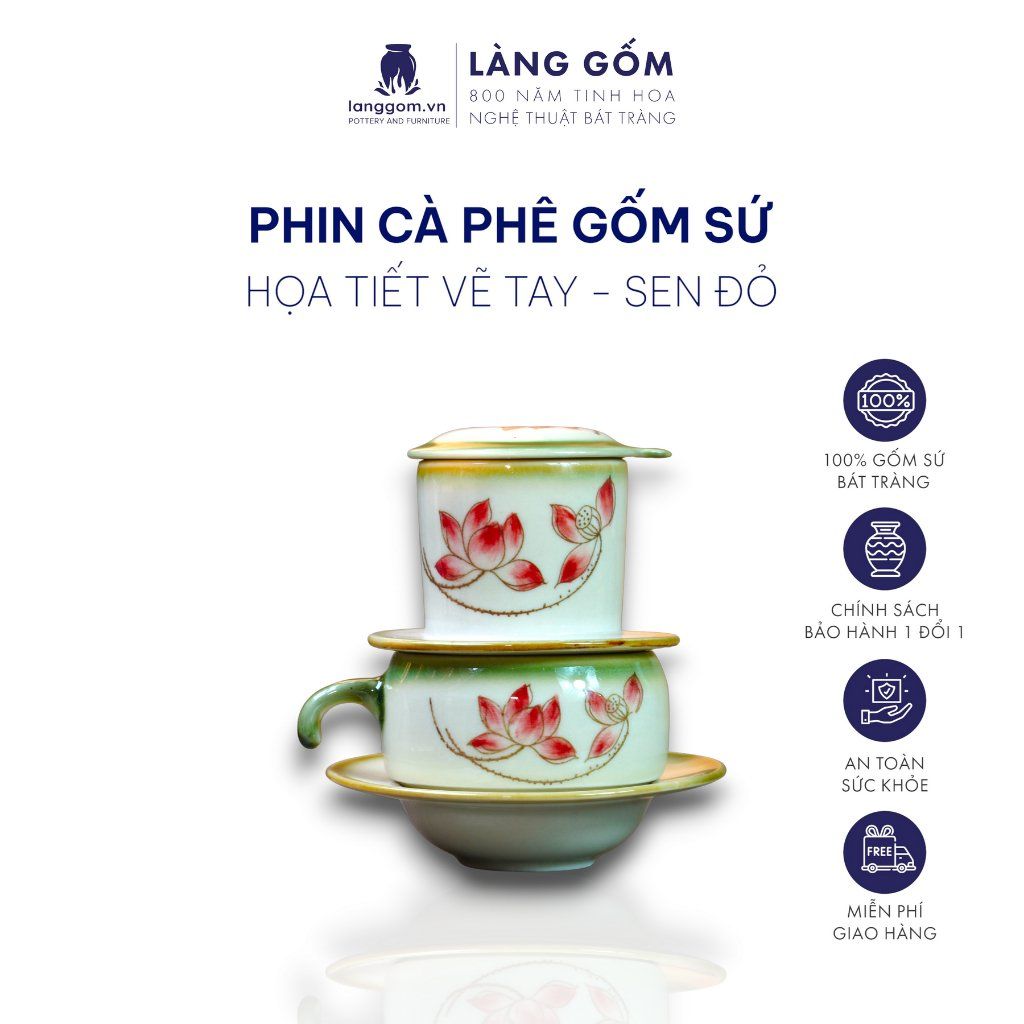  Phin pha cafe gốm sứ Bát Tràng vẽ tay, nhiều họa tiết, màu sắc 