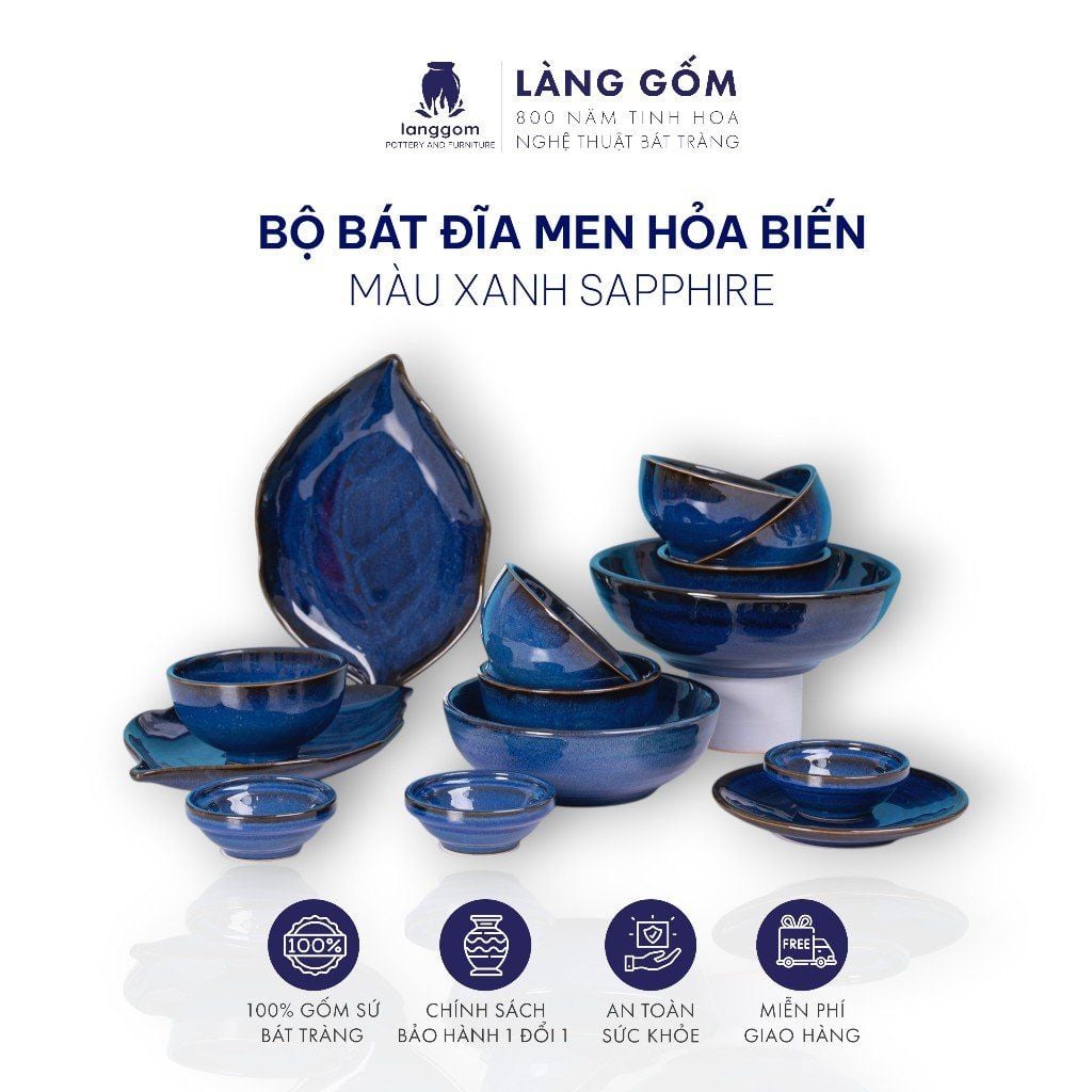  Bộ bàn ăn men hỏa biến - Màu xanh sapphire 