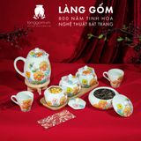  Hũ mứt sứ họa tiết vẽ tay thủ công dáng tròn dẹt 