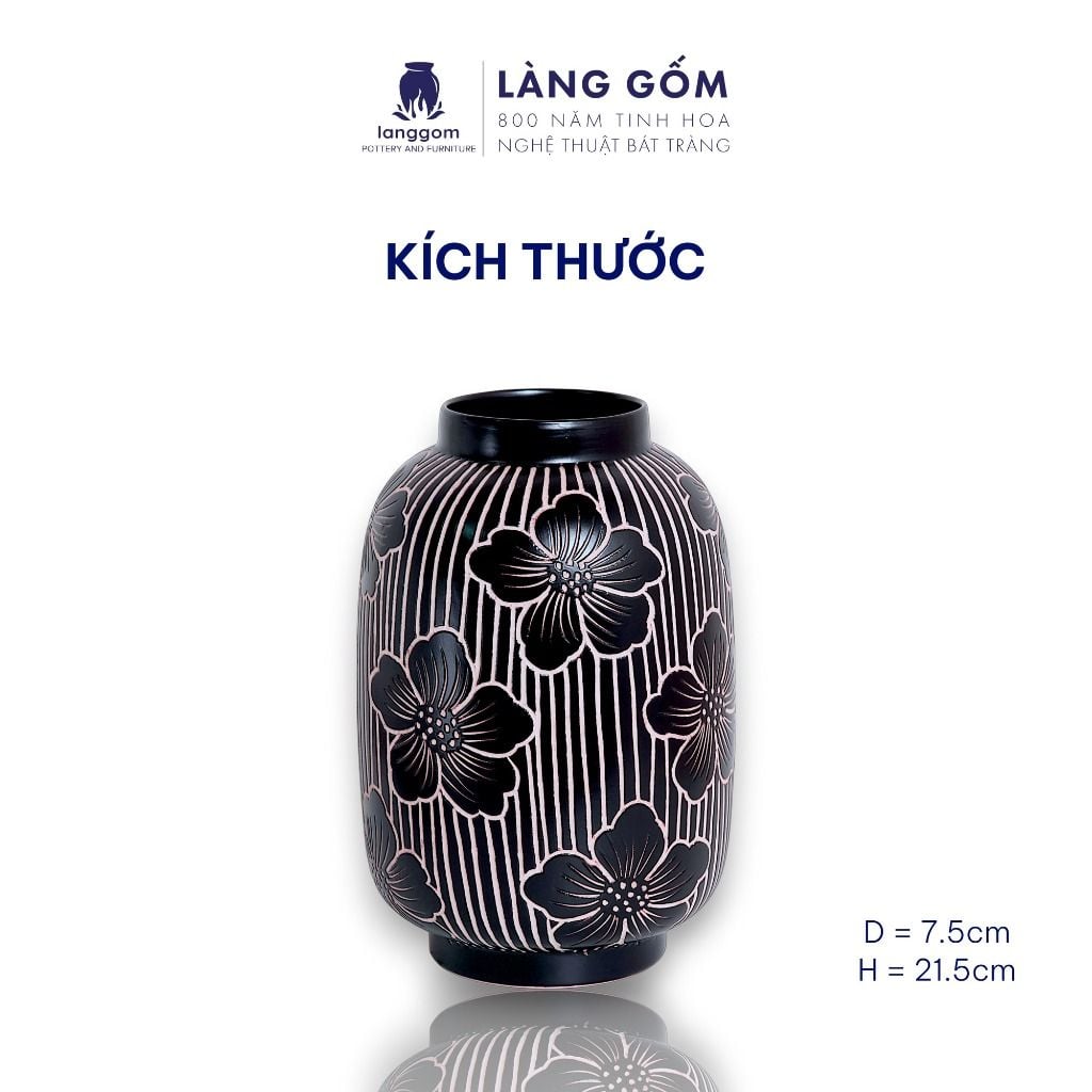  Lọ hoa men mát dáng lồng đèn họa tiết vẽ hoa lá nét gại 