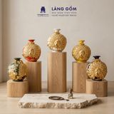  Bình Hút Lộc Đắp Nổi Vàng Kim Công Đào Đuôi Xòe - Bình Tụ Lộc Phong Thủy Quà Tặng Cao Cấp 