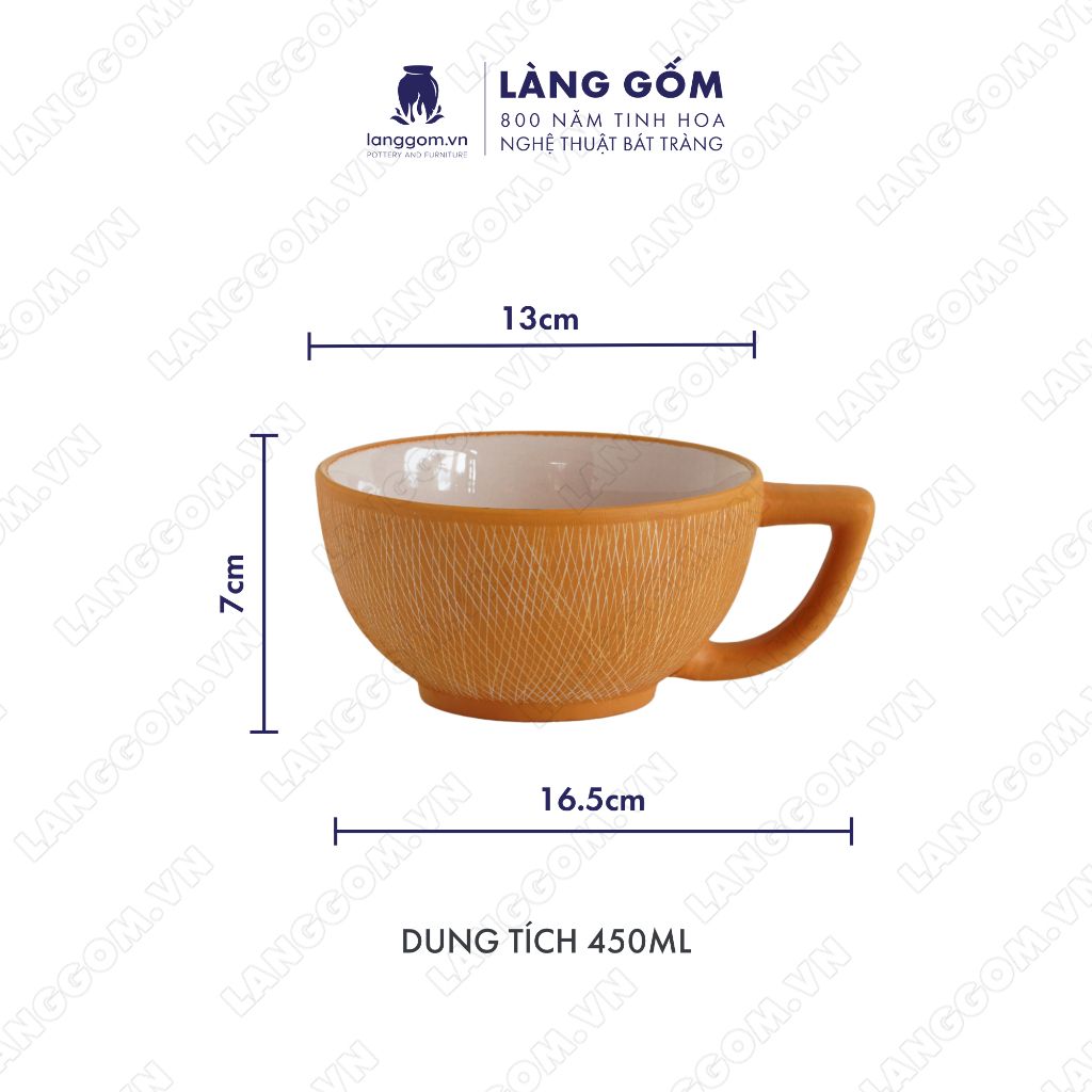  Bát ăn cơm gốm sứ xước màu vàng kiểu gại, có quai, giữ nhiệt 