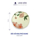  Đĩa gốm méo họa tiết vẽ tay thủ công hoa phù dung 