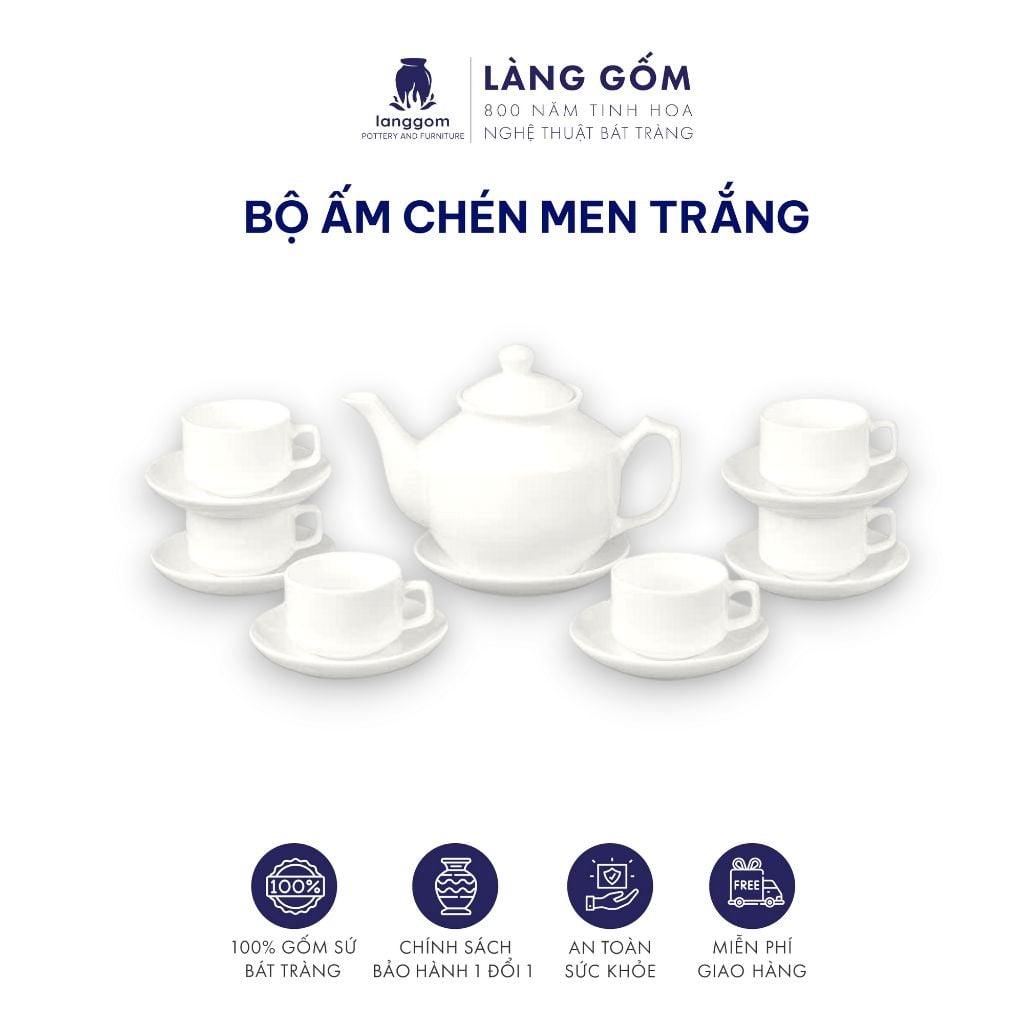 Bộ ấm chén men trắng dung tích 550 - 600 ml 