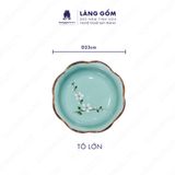  Bộ bát đĩa hoa mặt trời men xanh cổ hoa đào trắng 