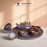  Bộ ấm chén quai đồng men hỏa biến màu nâu trầm 