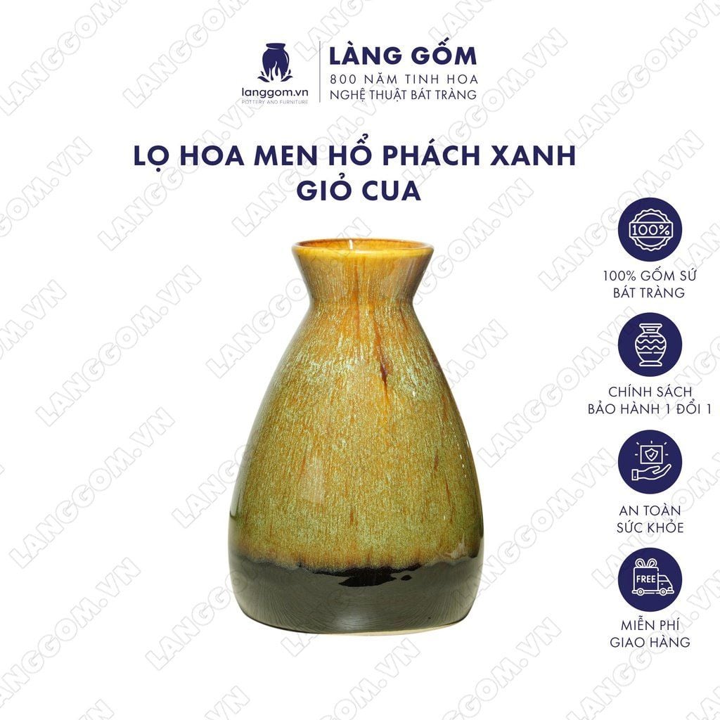  Bình hoa men hỏa biến dáng giỏ cua màu hổ phách xanh 