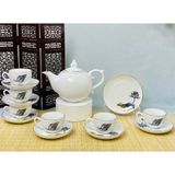  Bộ ấm chén dáng Bưởi lửa men trắng chỉ vàng vẽ sen xanh 