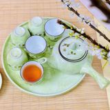  Bộ ấm chén dáng chuôi màu vân đá vẽ đào trắng, dung tích 330ml 